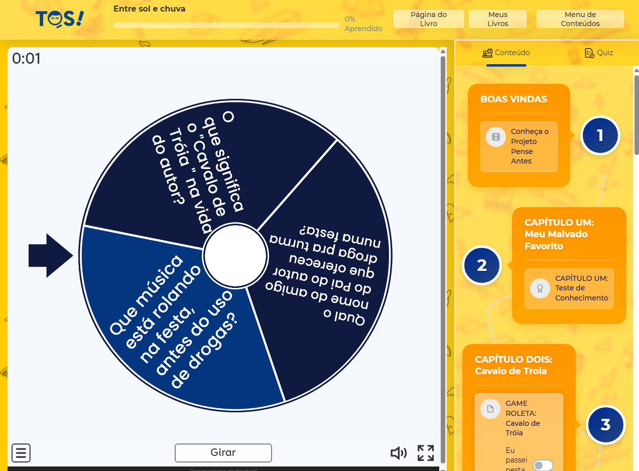 Game de roleta com perguntas do livro
