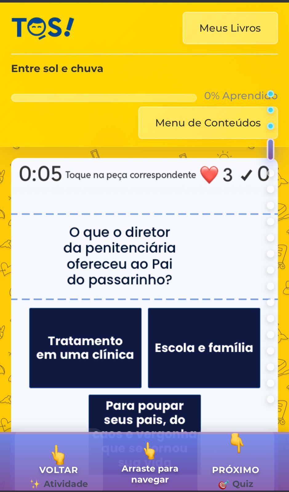 Tela mobile de atividade gamificada