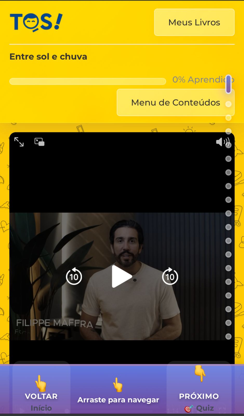 Tela mobile do capítulo com vídeo e navegação