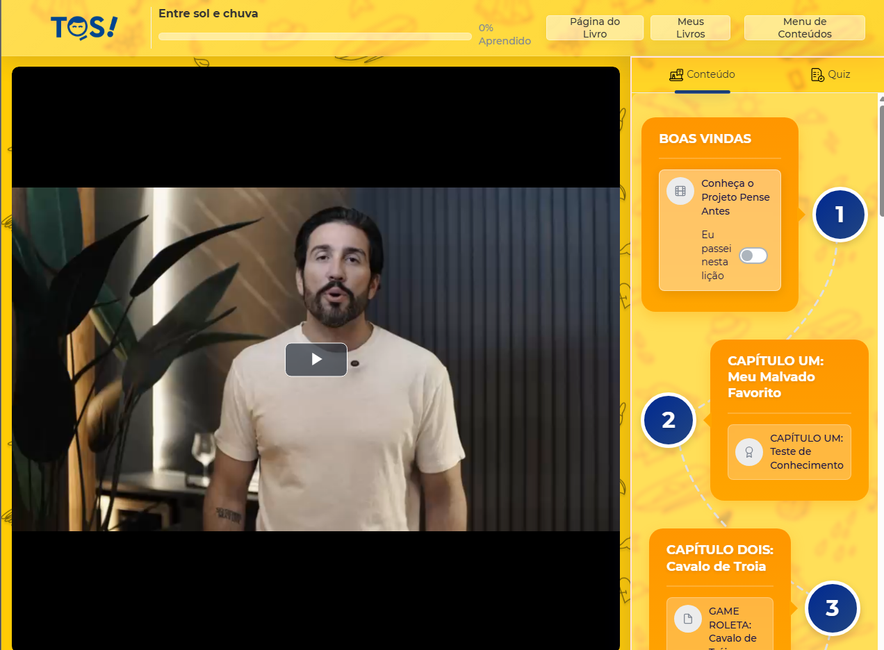 Tela desktop com vídeo-aula e capítulos do livro